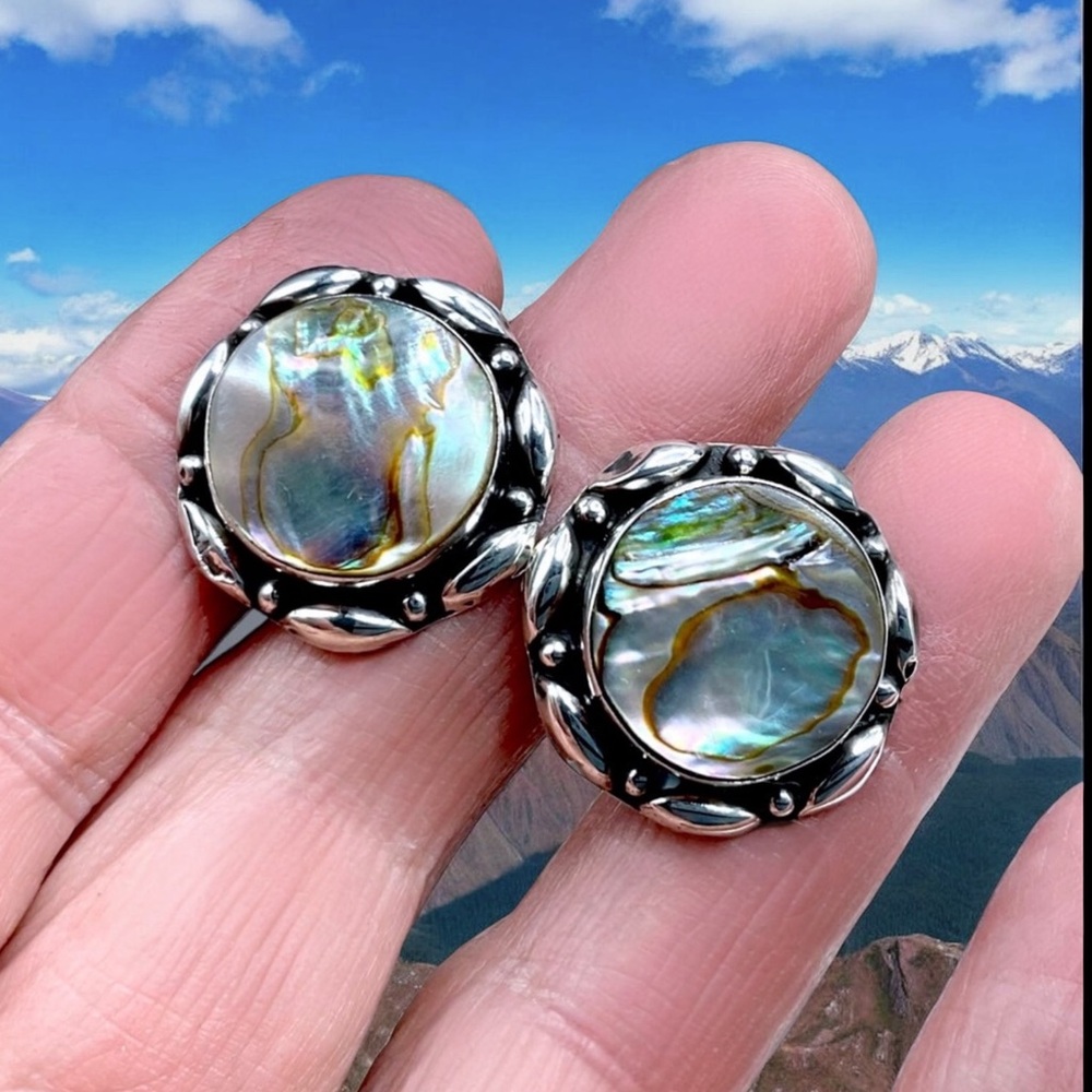 🌺Vintage Signed Sterling & Abalone Earrings